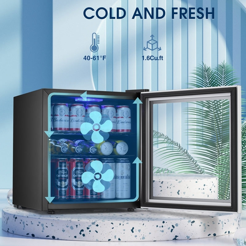 1.3cu.ft Beverage Refrigerator Cooler - 48 Can 12 Bottle Mini Fridge Glass Door, Knob Control