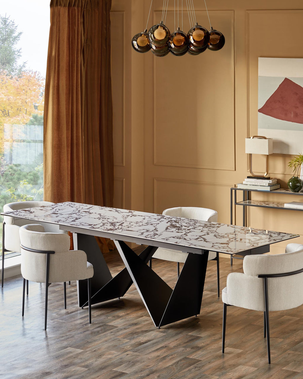 Calenzano white calacatta ceramic extending 8 to 10 seater dining table