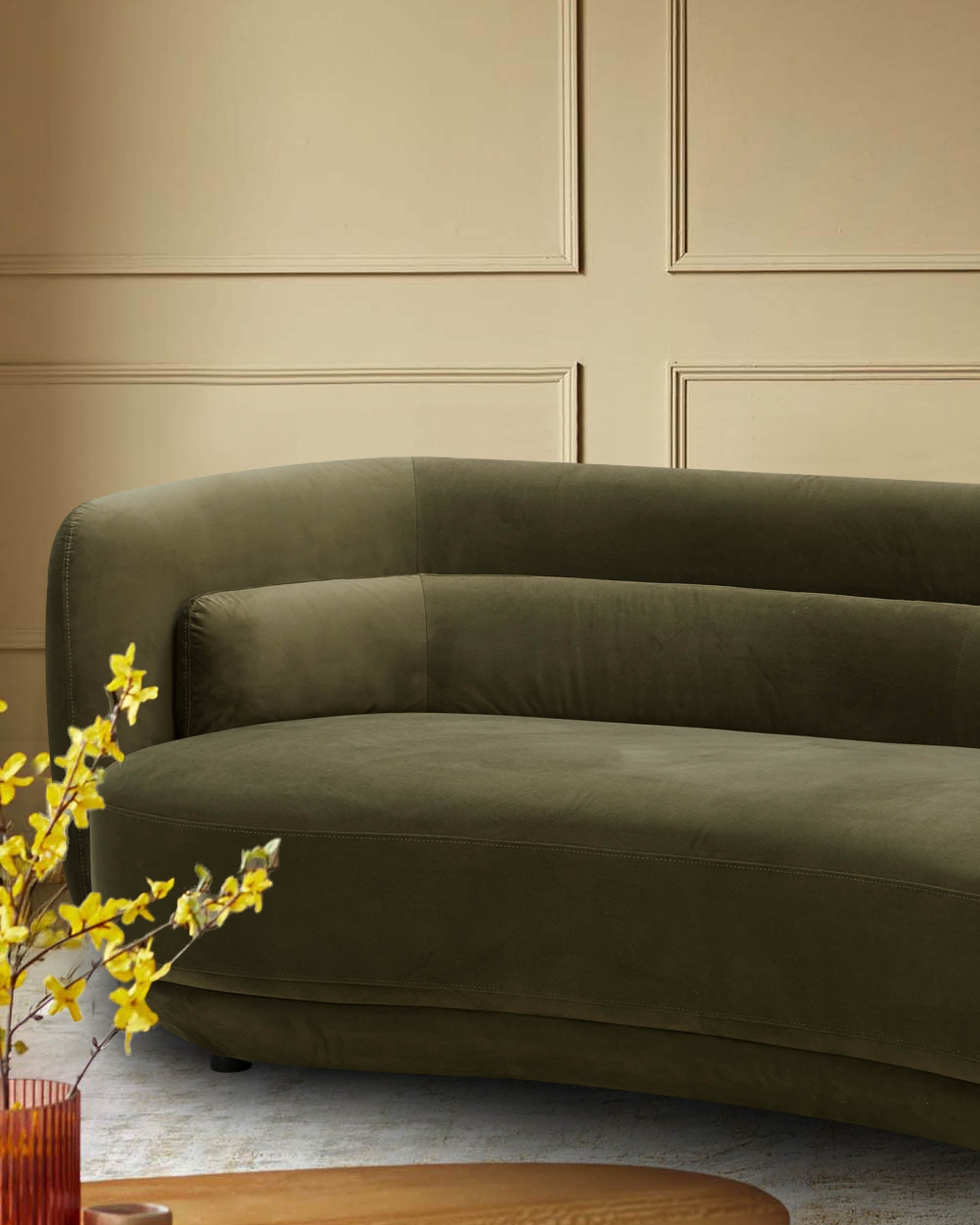 Henry olive green velvet 3 seater sofa