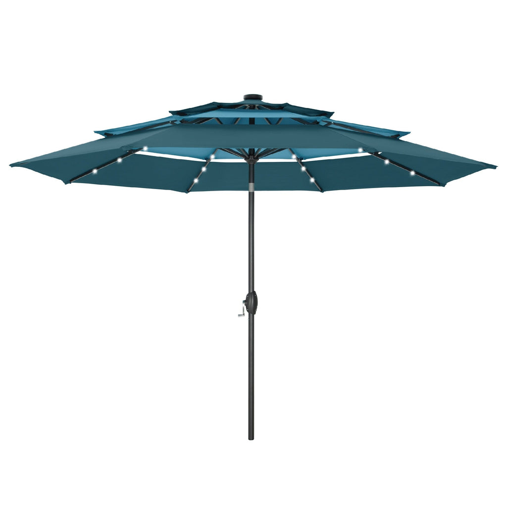 MAISON ARTS 10ft 3 Tier Auto-tilt Patio Umbrella Outdoor Double Vented Umbrella with LED Lights