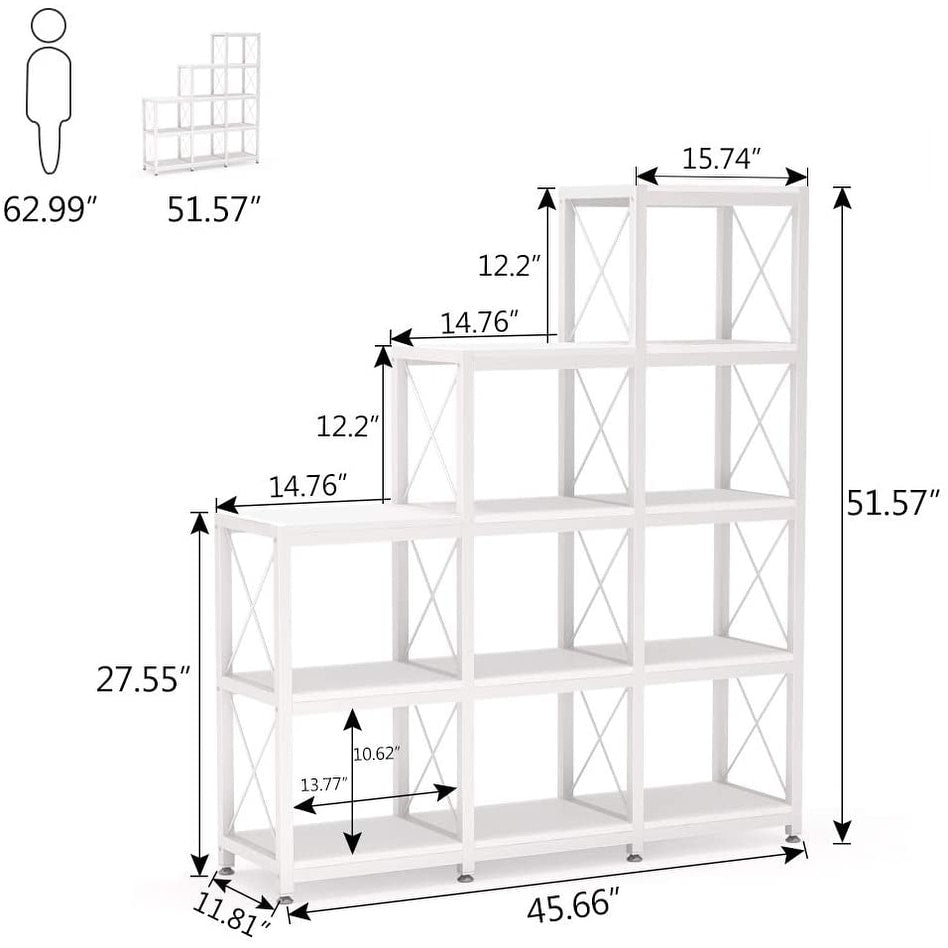 12 Shelves Ladder Bookshelf, Industrial Corner Bookshelf