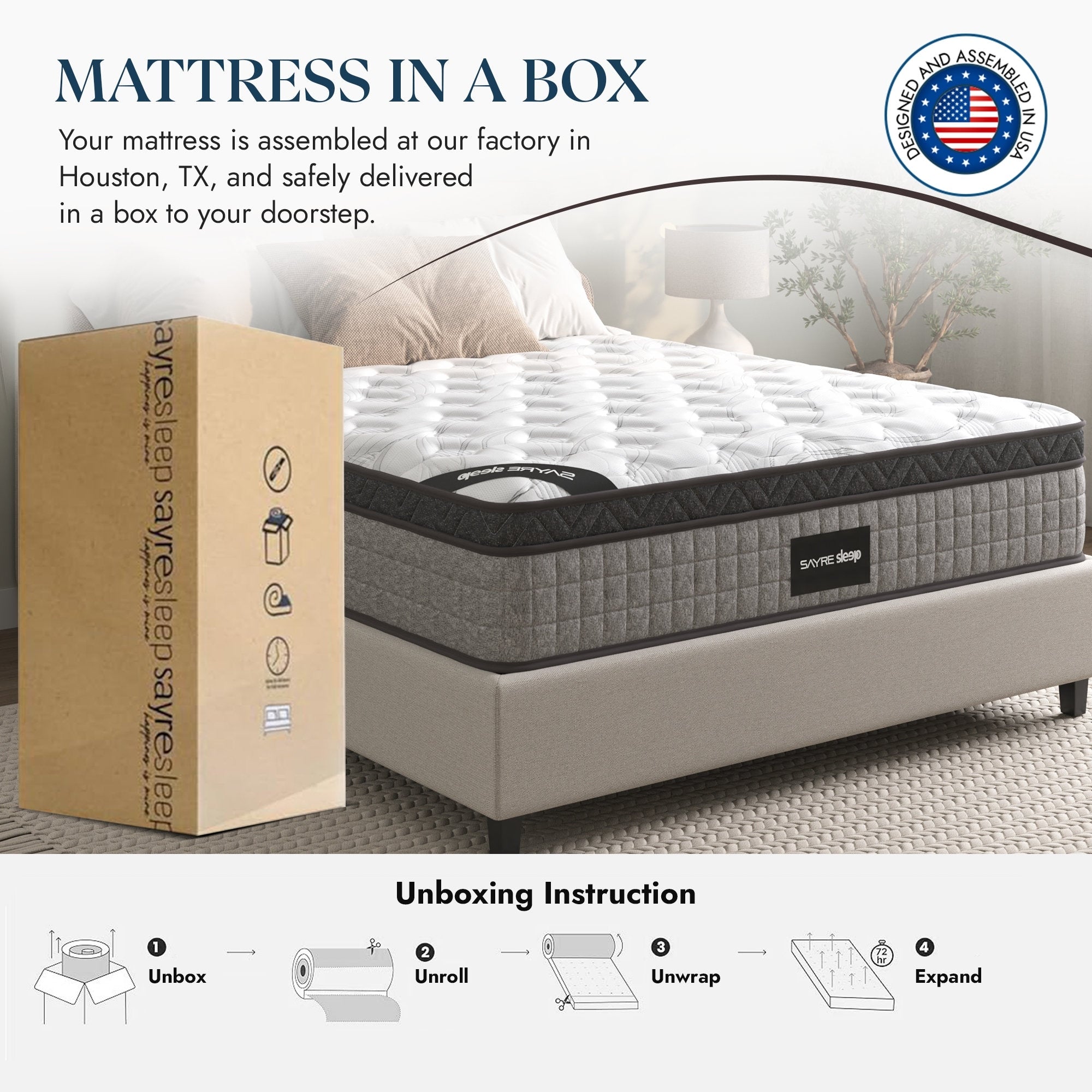 Assembled in USA - 12 Diamond Hybrid Mattress Pocket Coil and Cool Gel Memory Foam