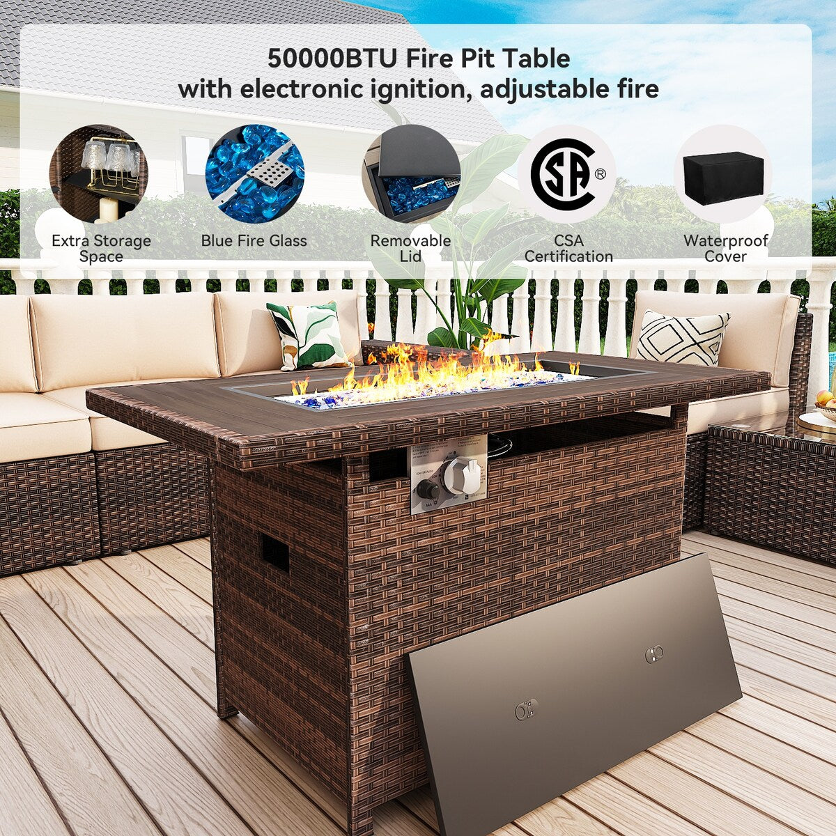 13 Pieces Patio Furniture Set with 44Fire Pit Table