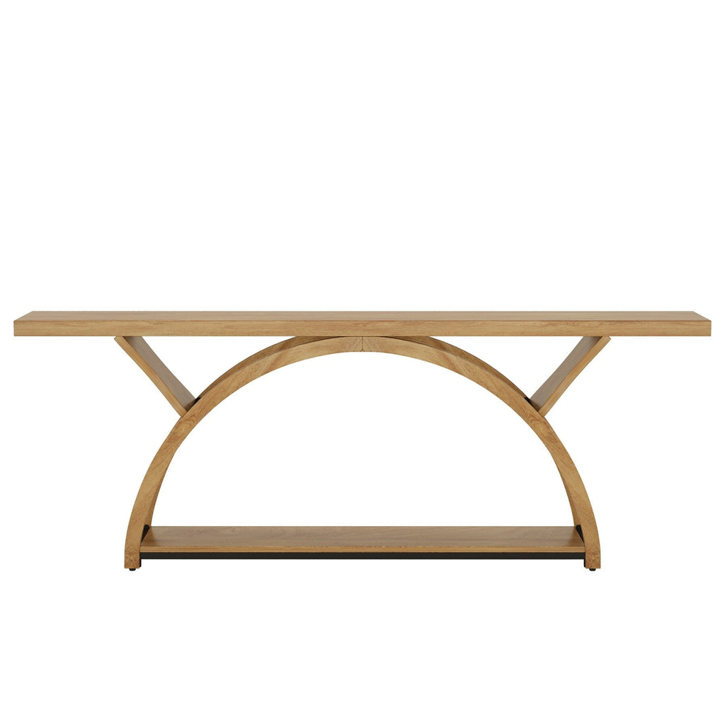 2-Tier Narrow Long Console Sofa Table with Semi-Circular Frame for Entryway,Gray Hallway Accent Tables