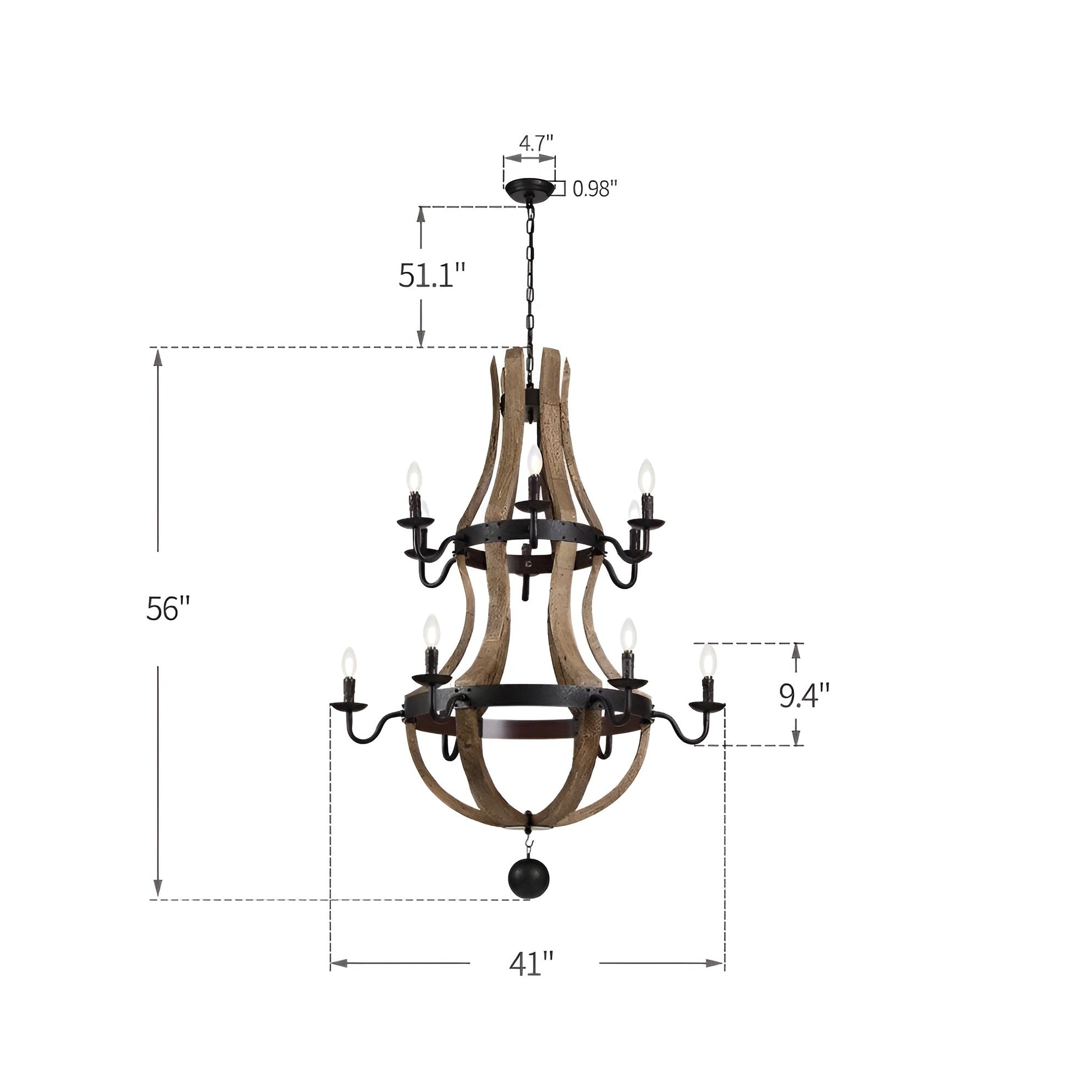12 Light French Country Style Two Tier Wine Barrel Chandelier