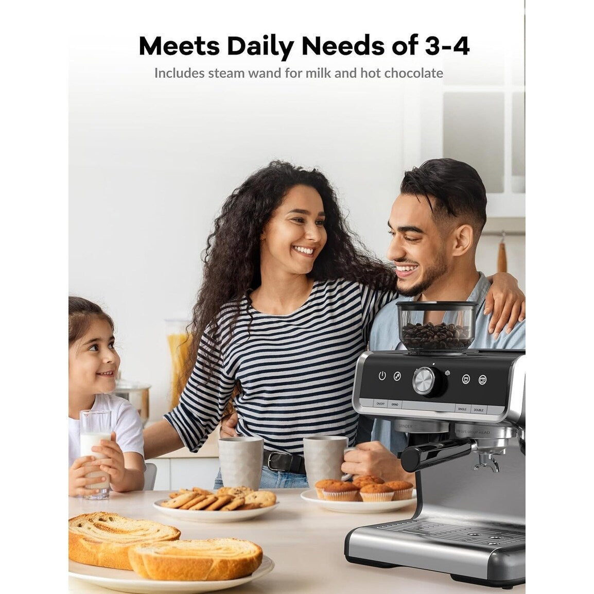 20 Bar Semi Automatic Espresso Machine With Grinder and Milk Frother Wand