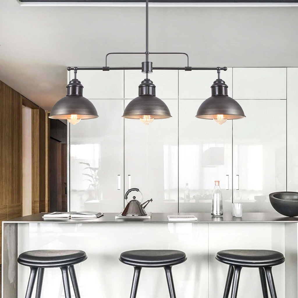 3-Light Industrial Farmhouse Dome Pendant Metal Linear Kitchen Island Pendant Light Oil Rubbed Bronze Finish