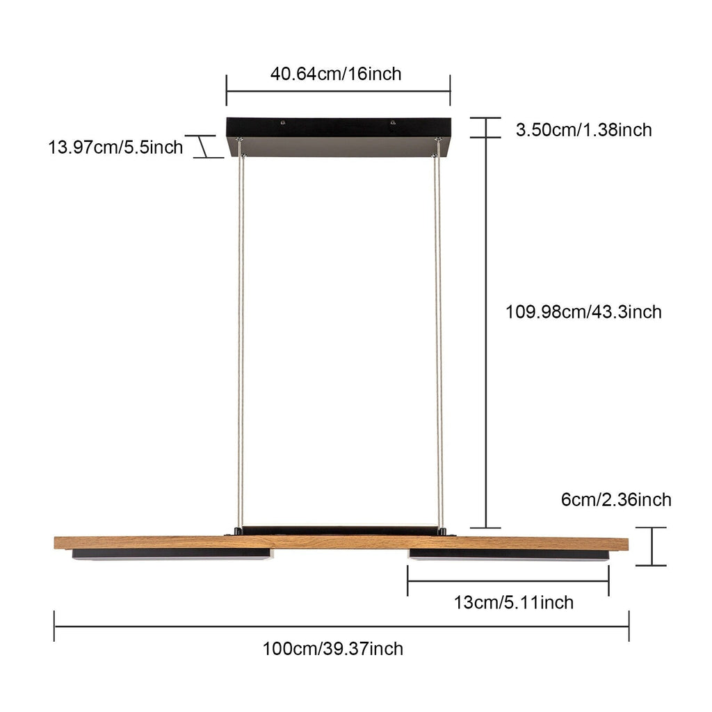 3/5-Light Integrated LED Linear Wood Chandelier Kitchen Island Pendant Light