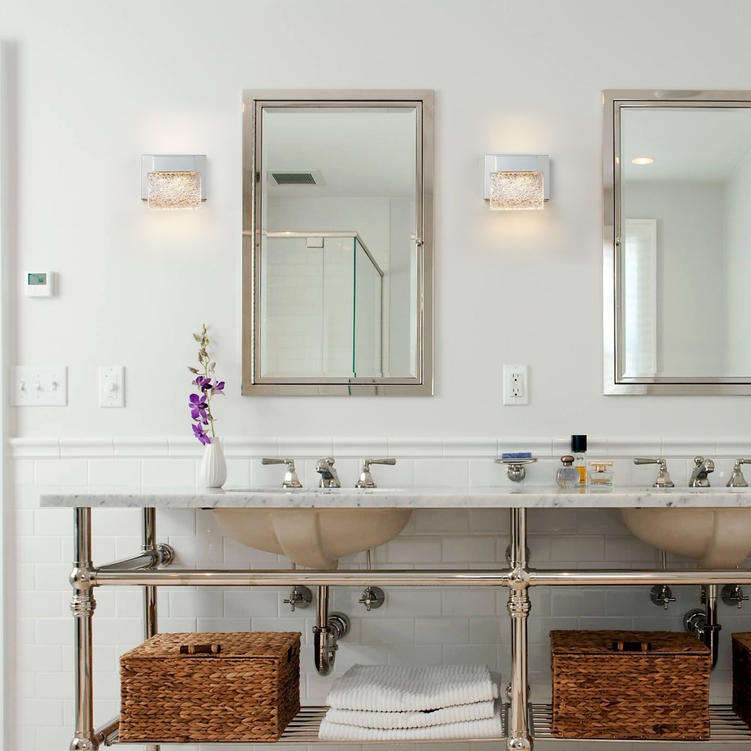 C Cattleya Stainless Steel 3000K Integrated LED Vanity Light with Art Glass Shades - Chrome