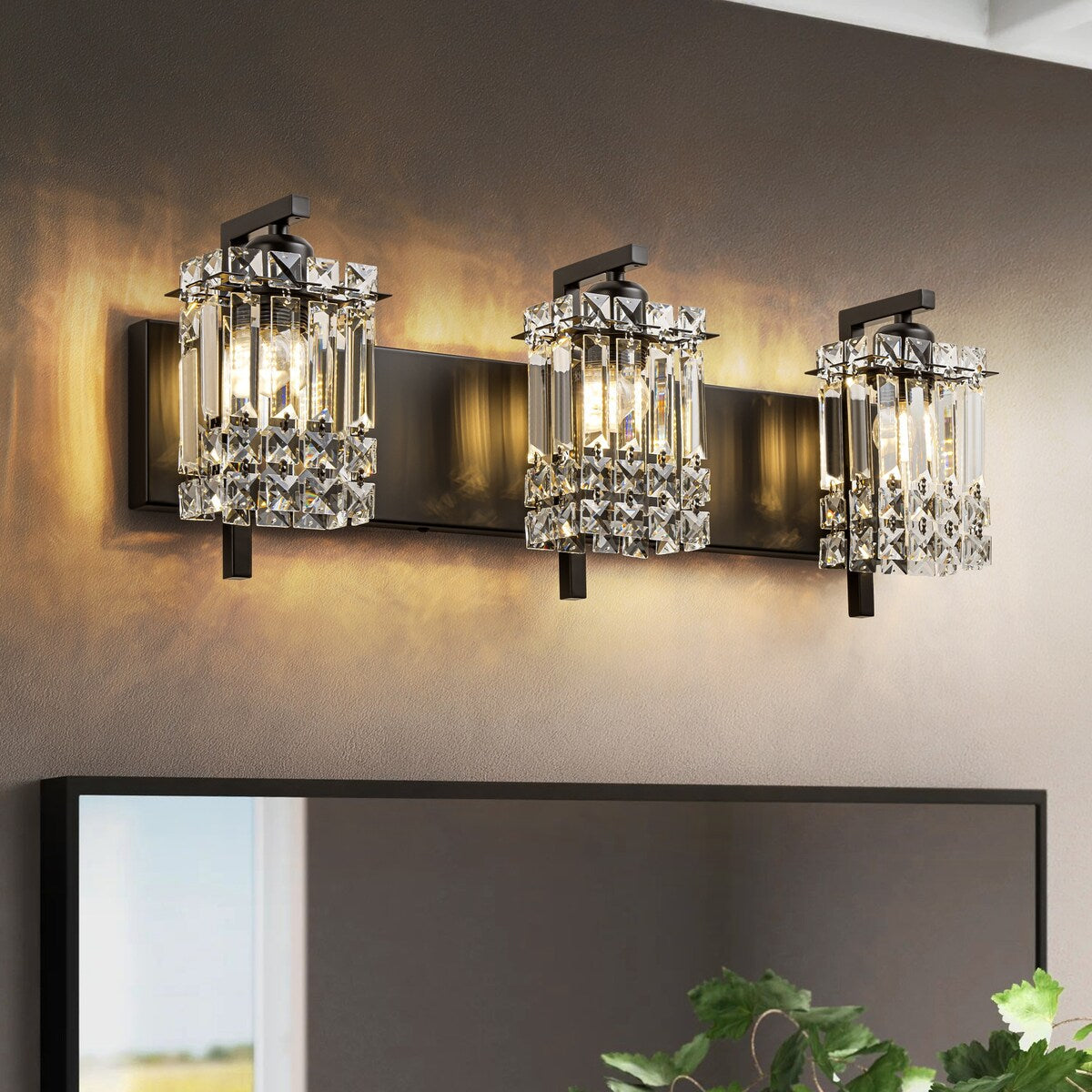 3-Light Modern Glam Bathroom Vanity Lights Crystal Wall Sconce Light for Mirror