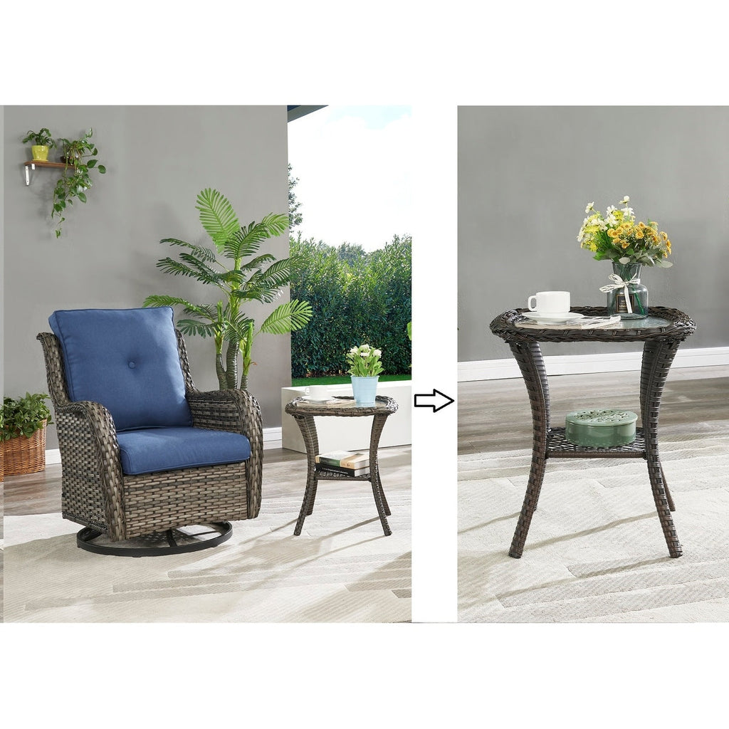 Gymojoy 3 Piece Outdoor Wicker Swivel Rocker with Cushion & Table