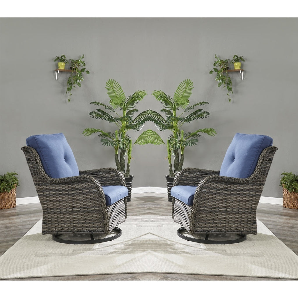 Gymojoy 3 Piece Outdoor Wicker Swivel Rocker with Cushion & Table