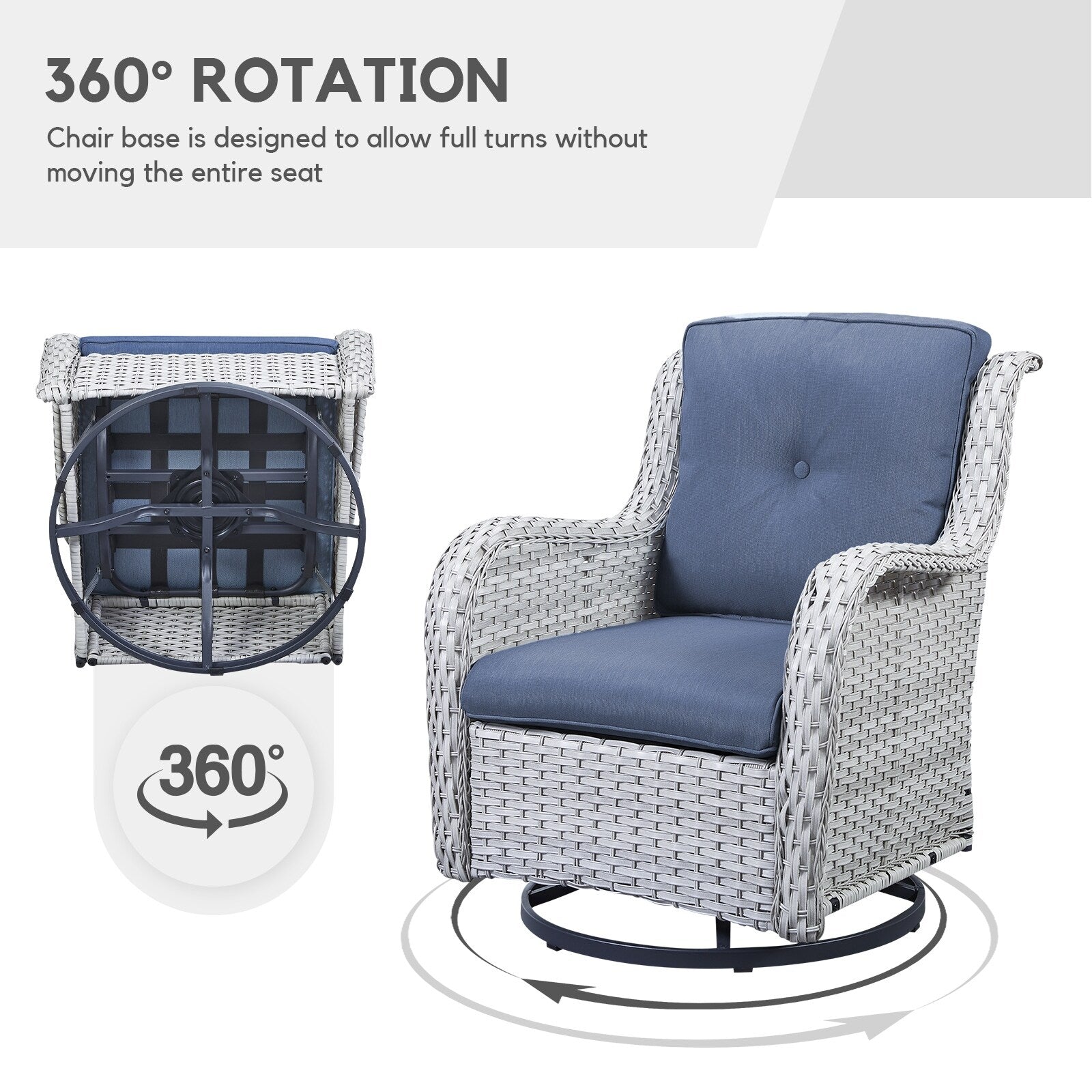 Gymojoy 3 Piece Outdoor Wicker Swivel Rocker with Cushion & Table