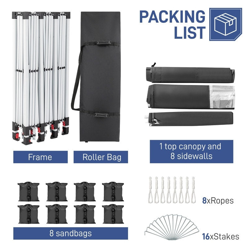 30x10FT Pop-up Oxford Cloth With 8 Sandbags and 8 Sidewalls With Tugboat Bag Canopy Gazebo - 30x10x8.8FT(WDH)