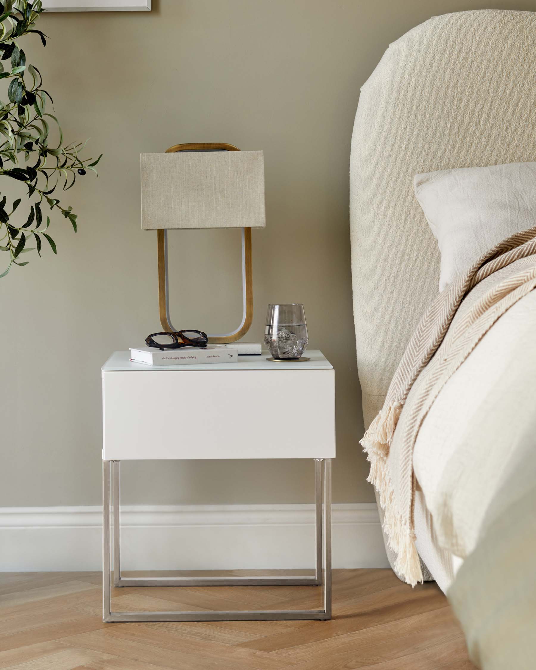 Benton Single Drawer White Bedside Table With Chrome Legs