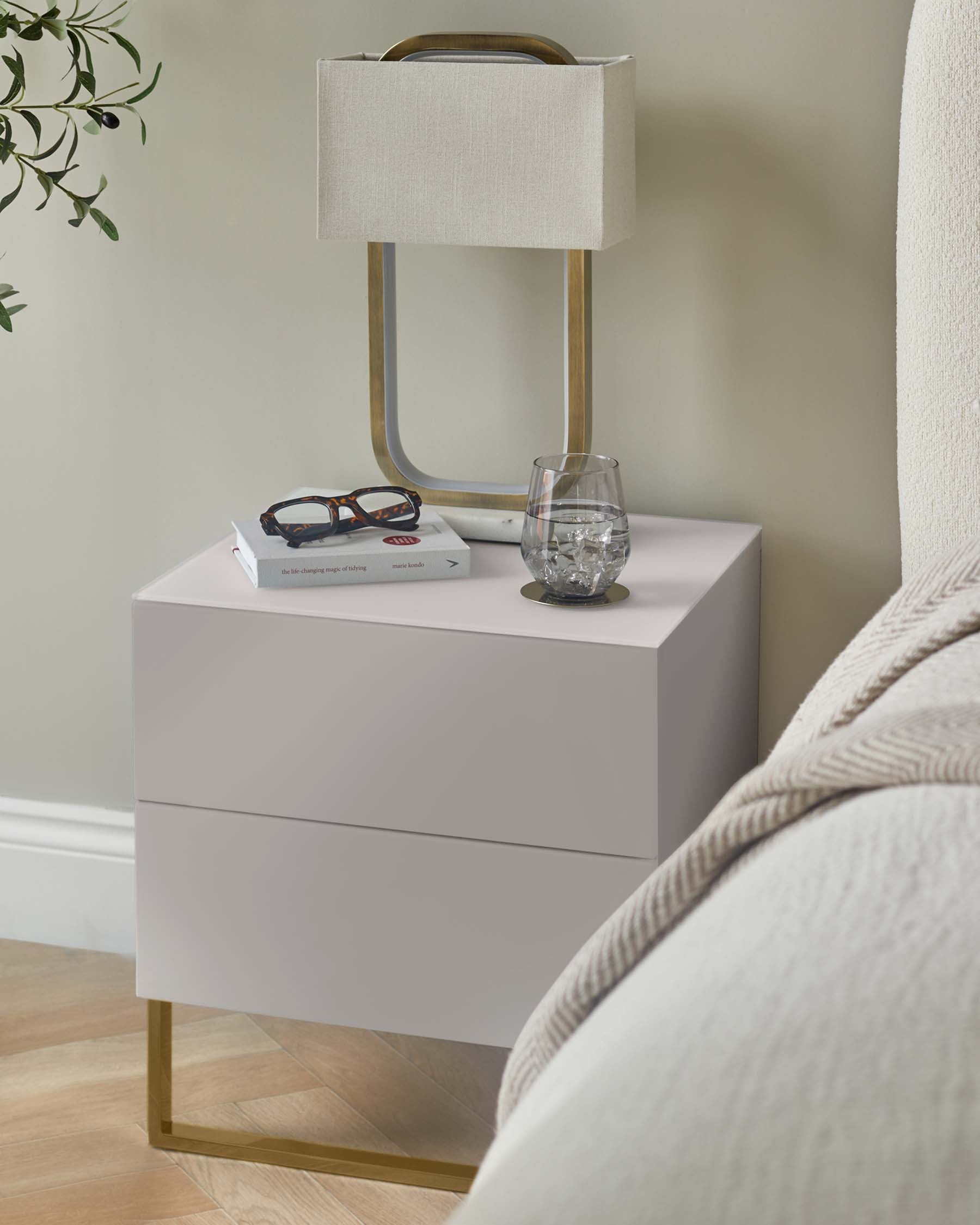 Benton Grey 2 Drawer Bedside Table with Brass Legs