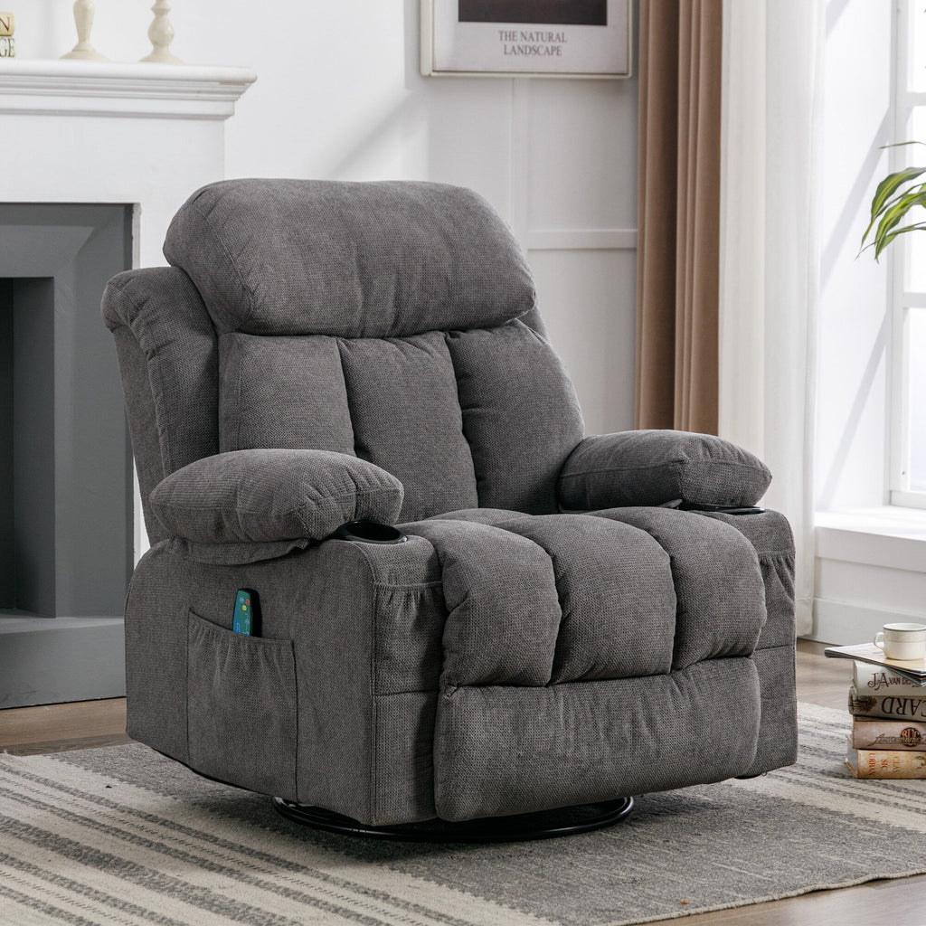 360° Swivel Recliner Chair with Massage, Heat, USB, and Cup Holders