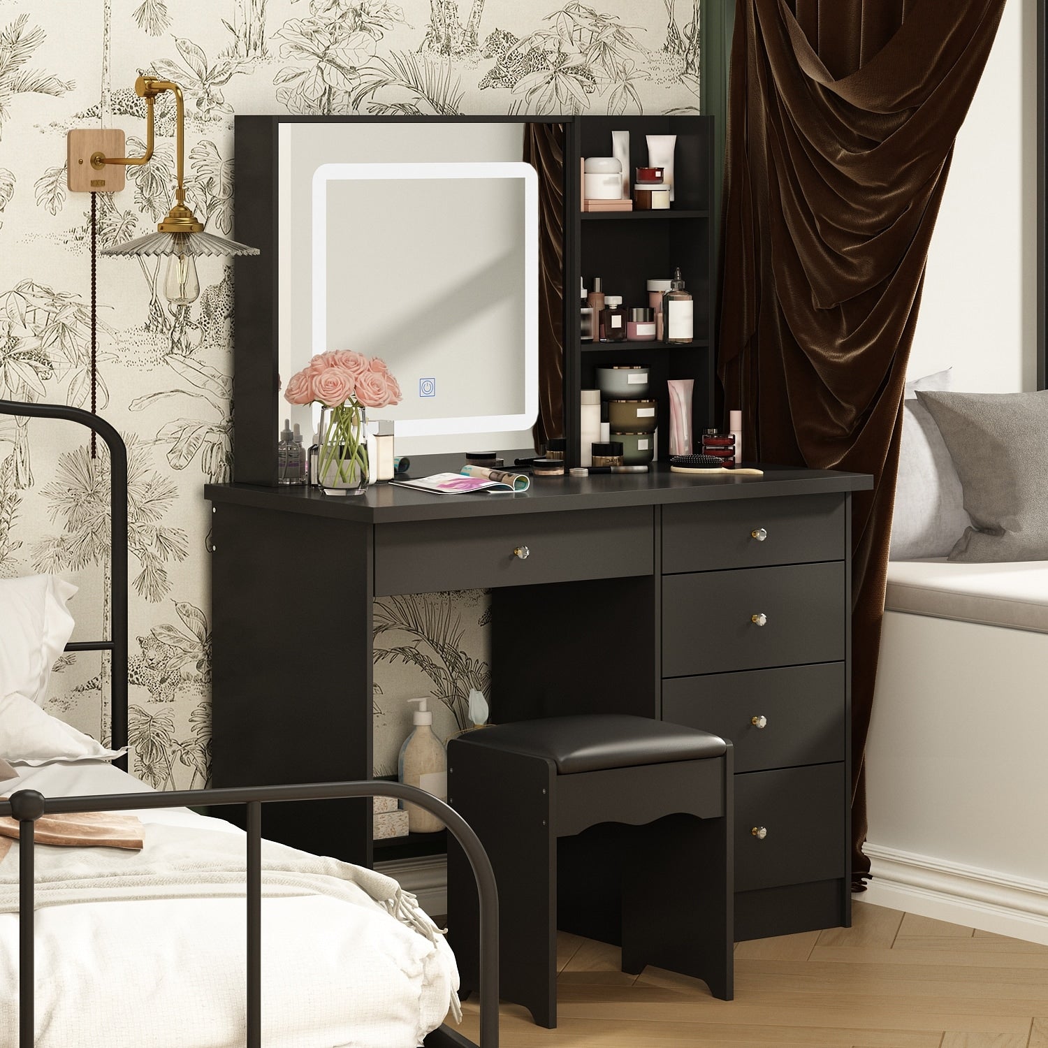 39.4'' W Dresser Makeup Vanity Set with Stool and Mirror Room