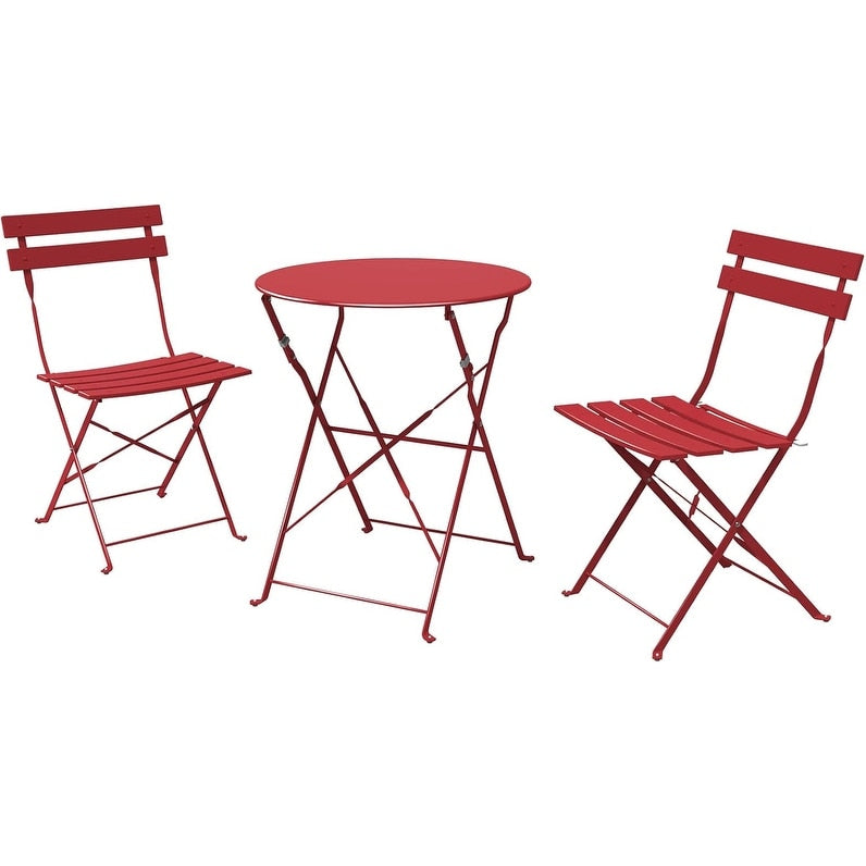 3pc Metal Folding Bistro Set, Weather-Resistant Outdoor/Indoor Conversation Set for Patio, Yard, Garden