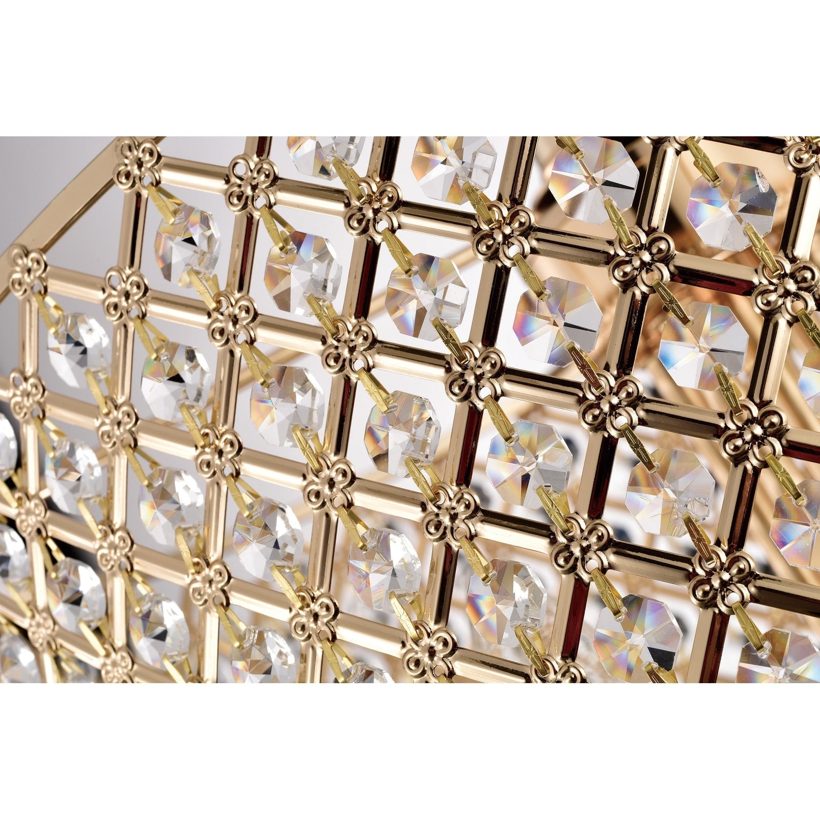 Round Beaded Drum Chandelier with Hanging Crystals