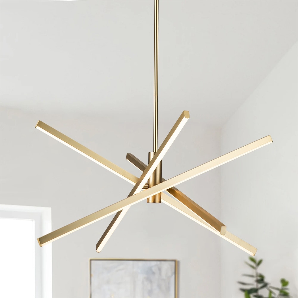 Black/ Gold Modern Aluminum LED Chandelier Linear Sputnik Ceiling Pendant Light for Living/ Dining Room/ Kitchen