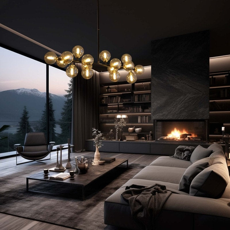 40 in. Linear Mid Century Modern Chandelier 16-Light Gold Brass Sputnik Pendant Light with Frosted Glass Globe for Dining Room