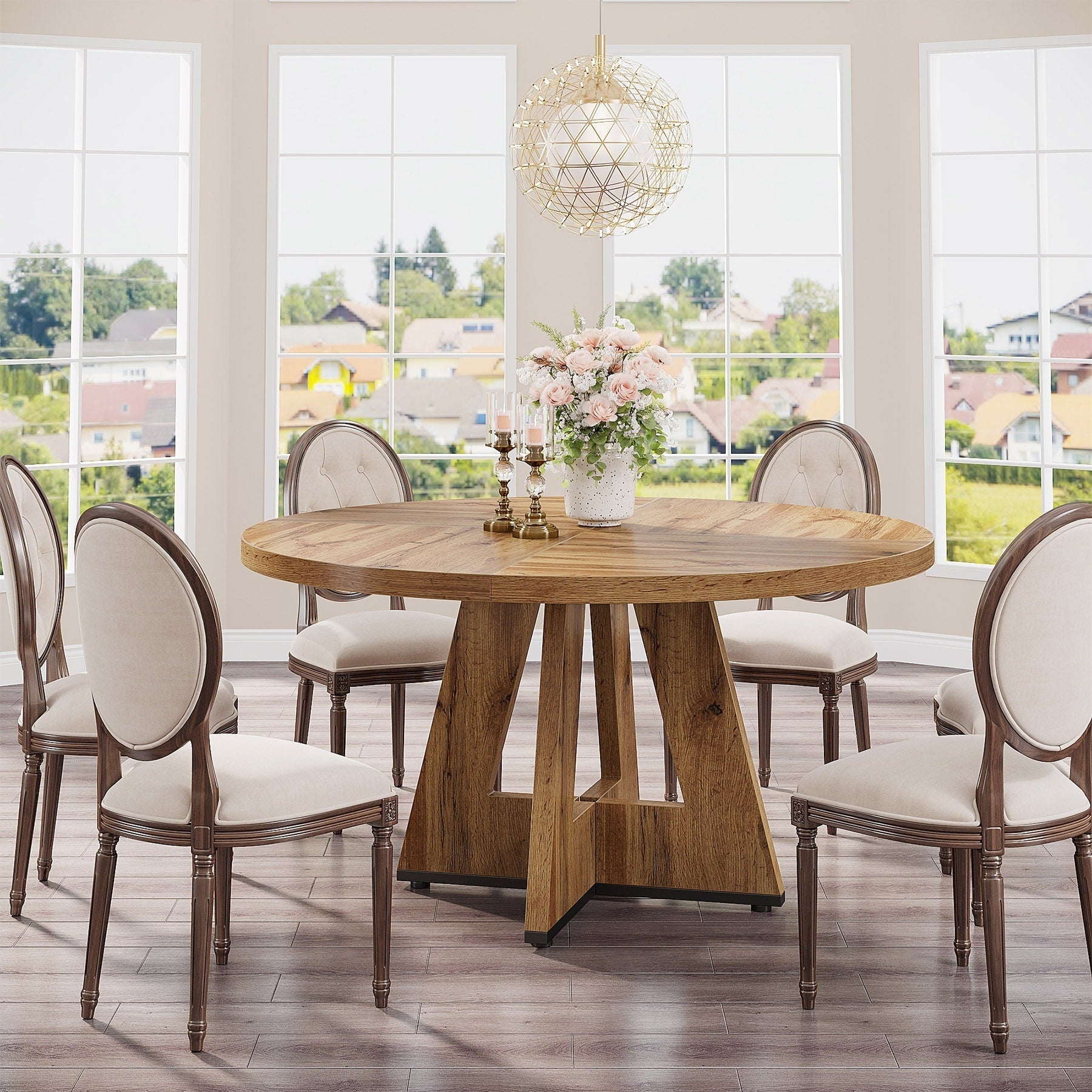47 Round Dining Table for 4, Farmhouse Kitchen Table Small Dinner Table Wood Kitchen Table for Dining Room Living Room