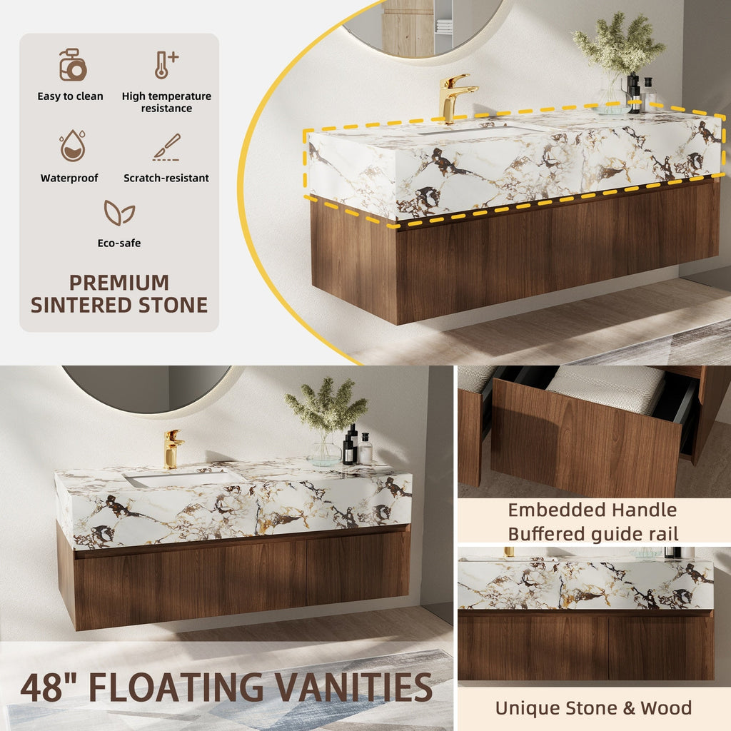 48'' Modern Single Bathroom Vanities, With Glossy Faux Marble Top, Solid Wood