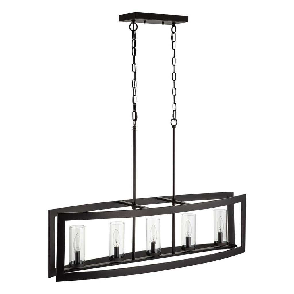 5-Light Mid-Century Modern Industrial Linear Kitchen Island Pendant Vintage Rectangle Glass Chandelier