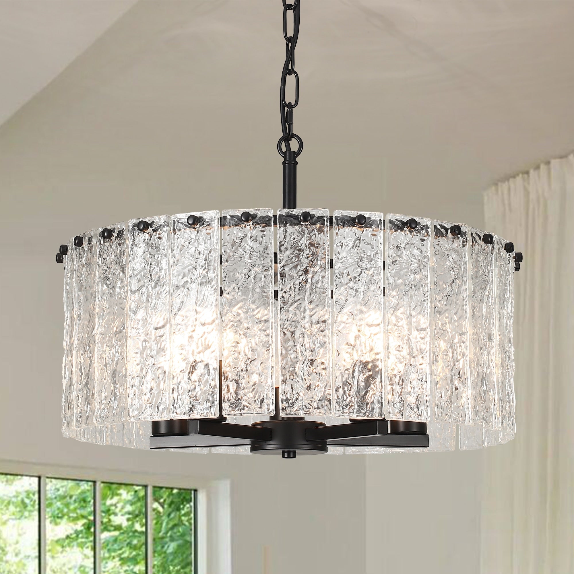 5-Light Modern Round Drum Chandelier, Classic Semi Flush Mount Chandelier, Kitchen Island Pendant Light for Dining Room