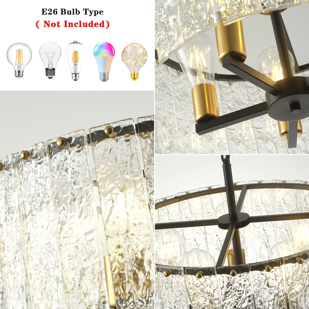 5-Light Modern Round Drum Chandelier, Classic Semi Flush Mount Chandelier, Kitchen Island Pendant Light for Dining Room