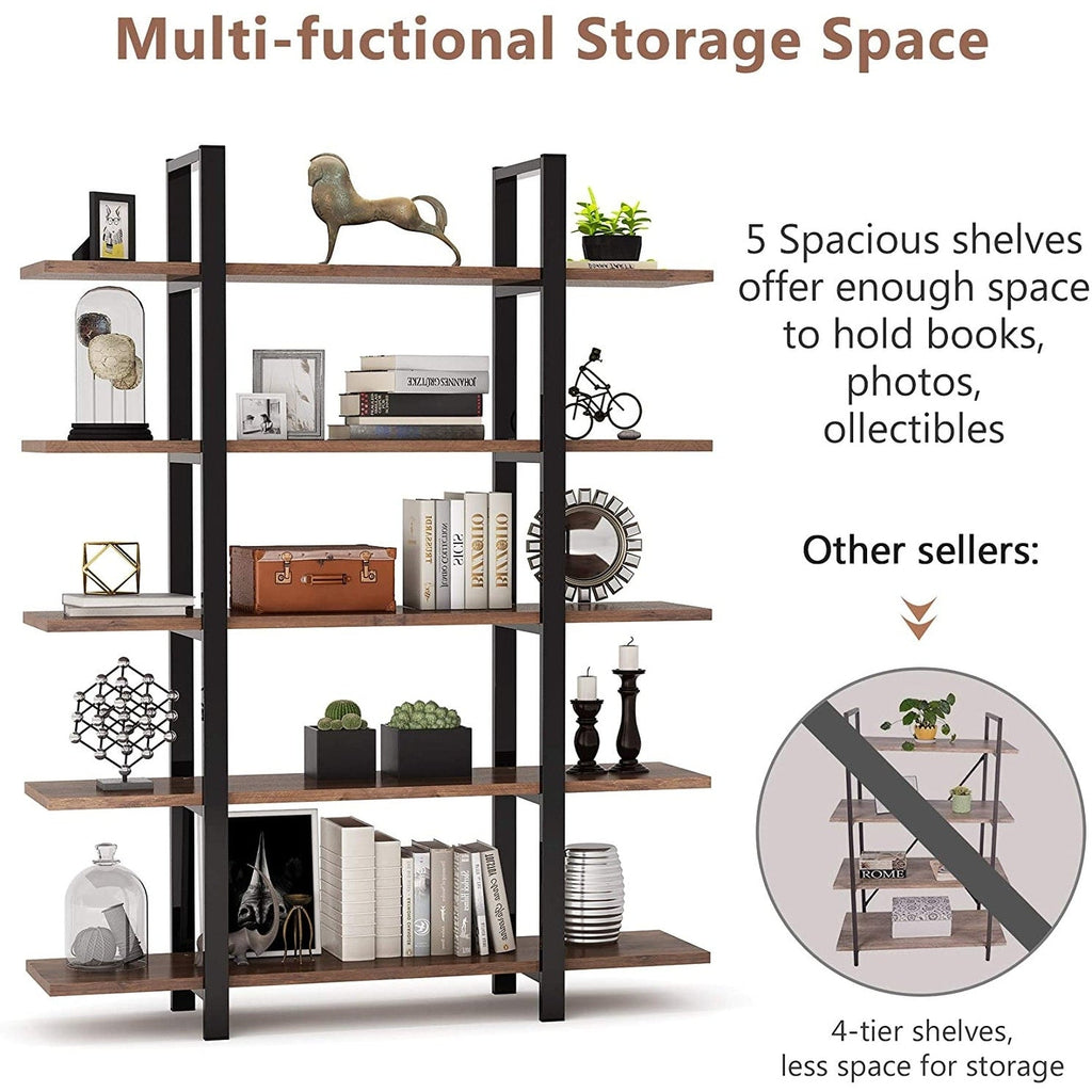 5-Tier Bookshelf, Vintage Industrial Style Bookcase