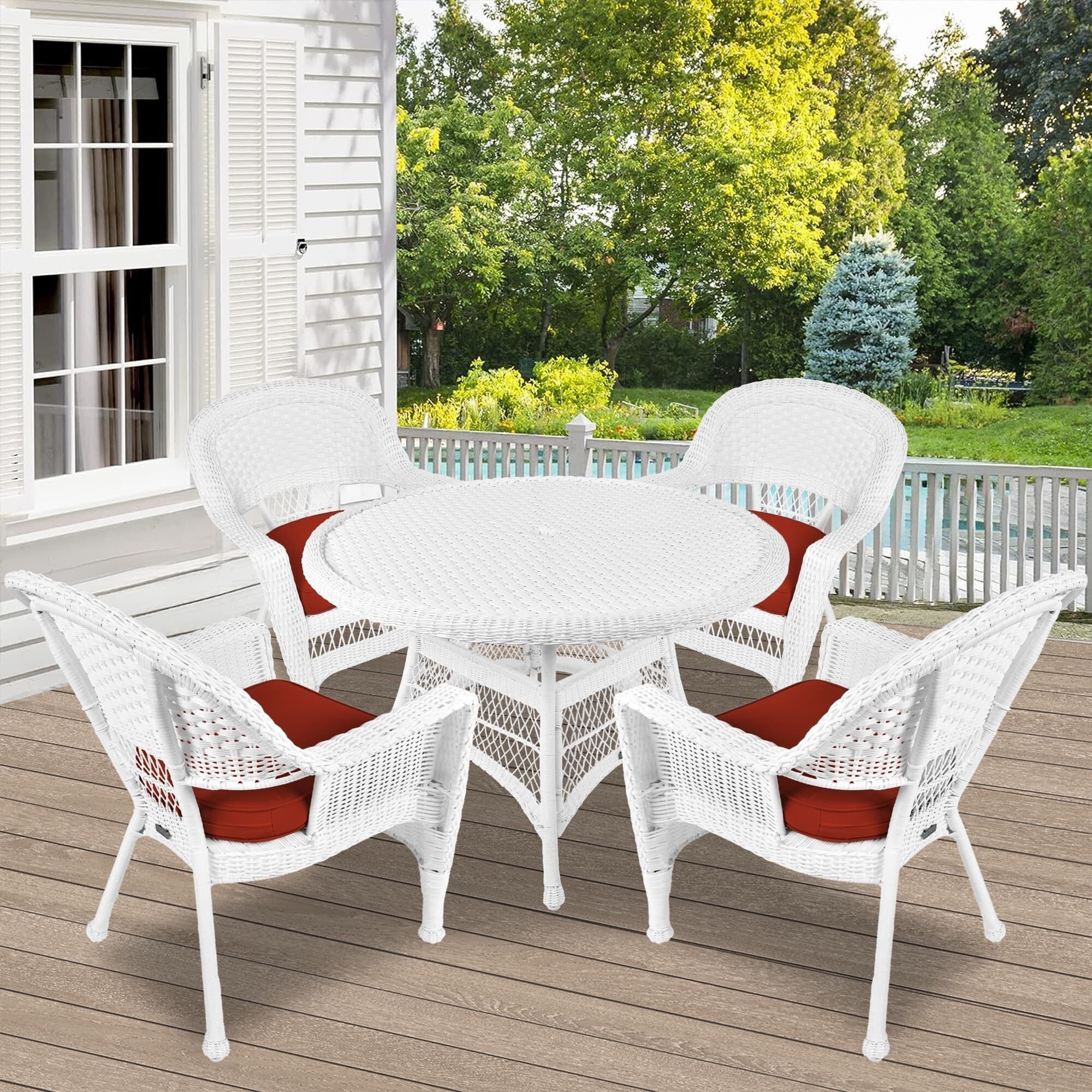 5-piece White Resin Wicker Dining Set
