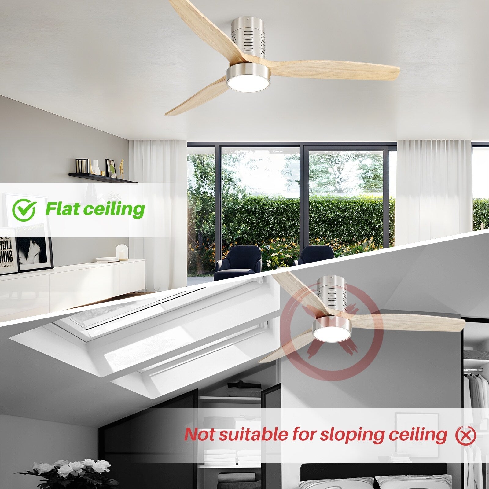 52 Inch Farmhouse Style Flush Mount Ceiling Fan with Light and Remote Control, Reversible DC Motor