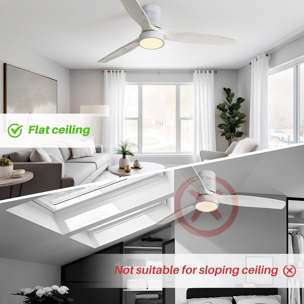 52 Inch Farmhouse Style Flush Mount Ceiling Fan with Light and Remote Control, Reversible DC Motor