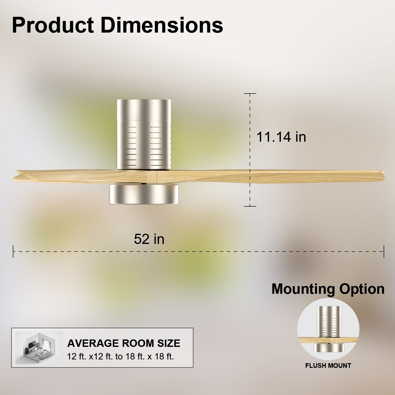 52 Inch Farmhouse Style Flush Mount Ceiling Fan with Light and Remote Control, Reversible DC Motor