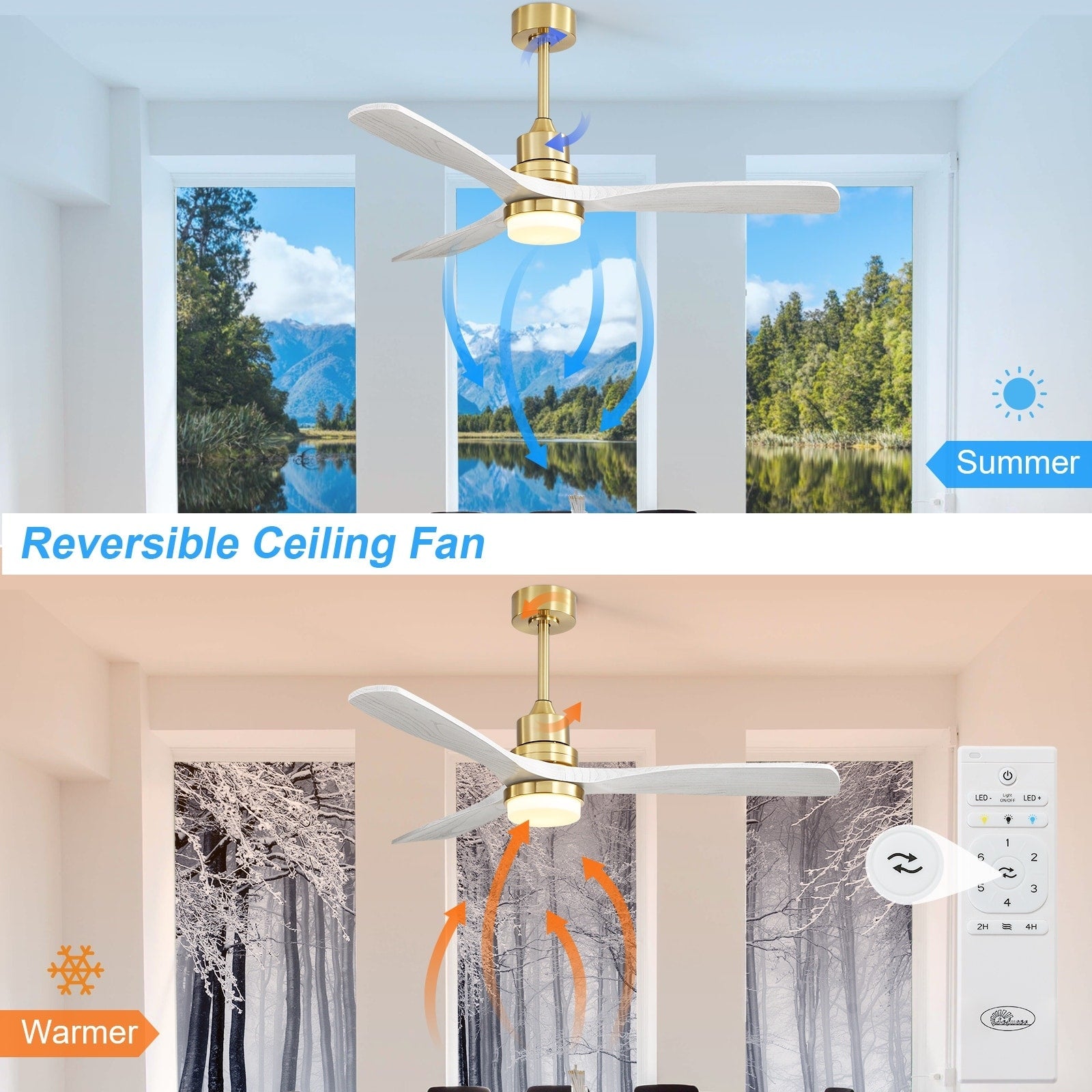 Sofucor 52 Indoor Wood Ceiling Fan Light with Remote, Integrated Light Optional