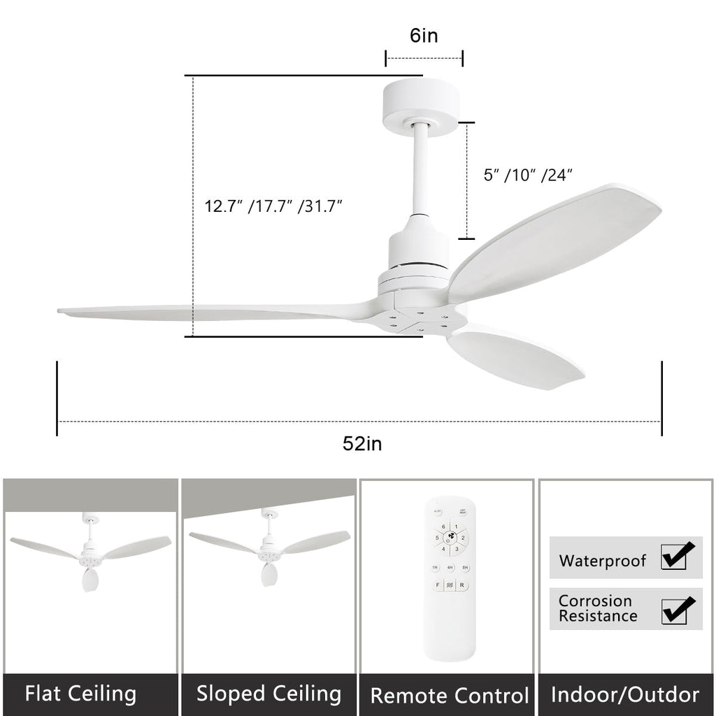 52 inch Modern Solid Wood / ABS Ceiling Fan With Remote Control(No Light),6 WInd Speed,Reversible Airflow