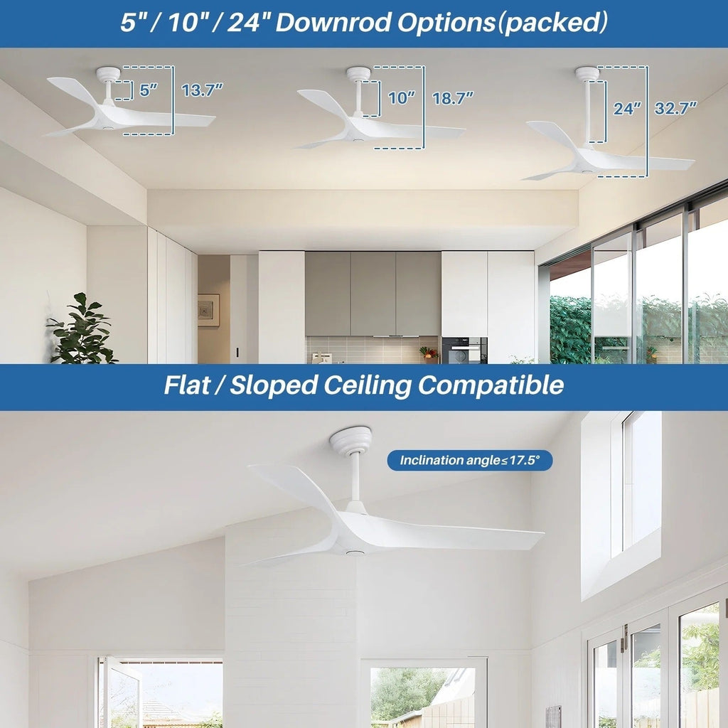 52 inch Modern Solid Wood / ABS Ceiling Fan With Remote Control(No Light),6 WInd Speed,Reversible Airflow