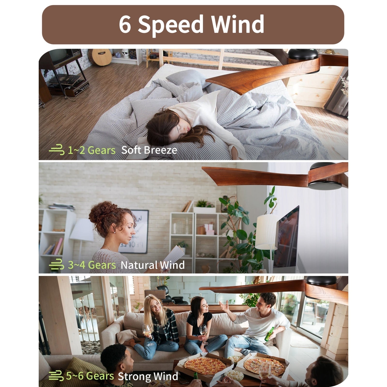 52 inch Modern Solid Wood / ABS Ceiling Fan With Remote Control(No Light),6 WInd Speed,Reversible Airflow