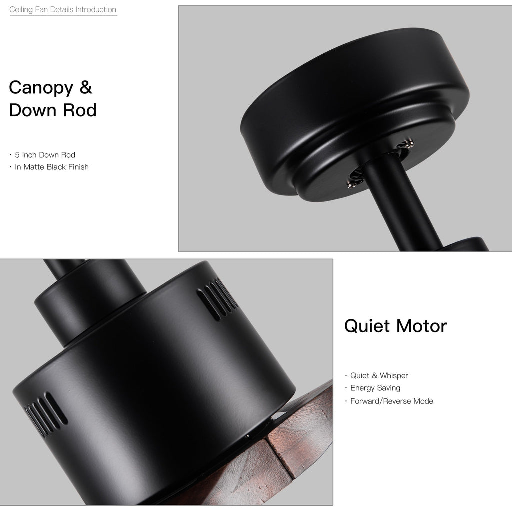 52 inch Modern Solid Wood / ABS Ceiling Fan With Remote Control(No Light),6 WInd Speed,Reversible Airflow