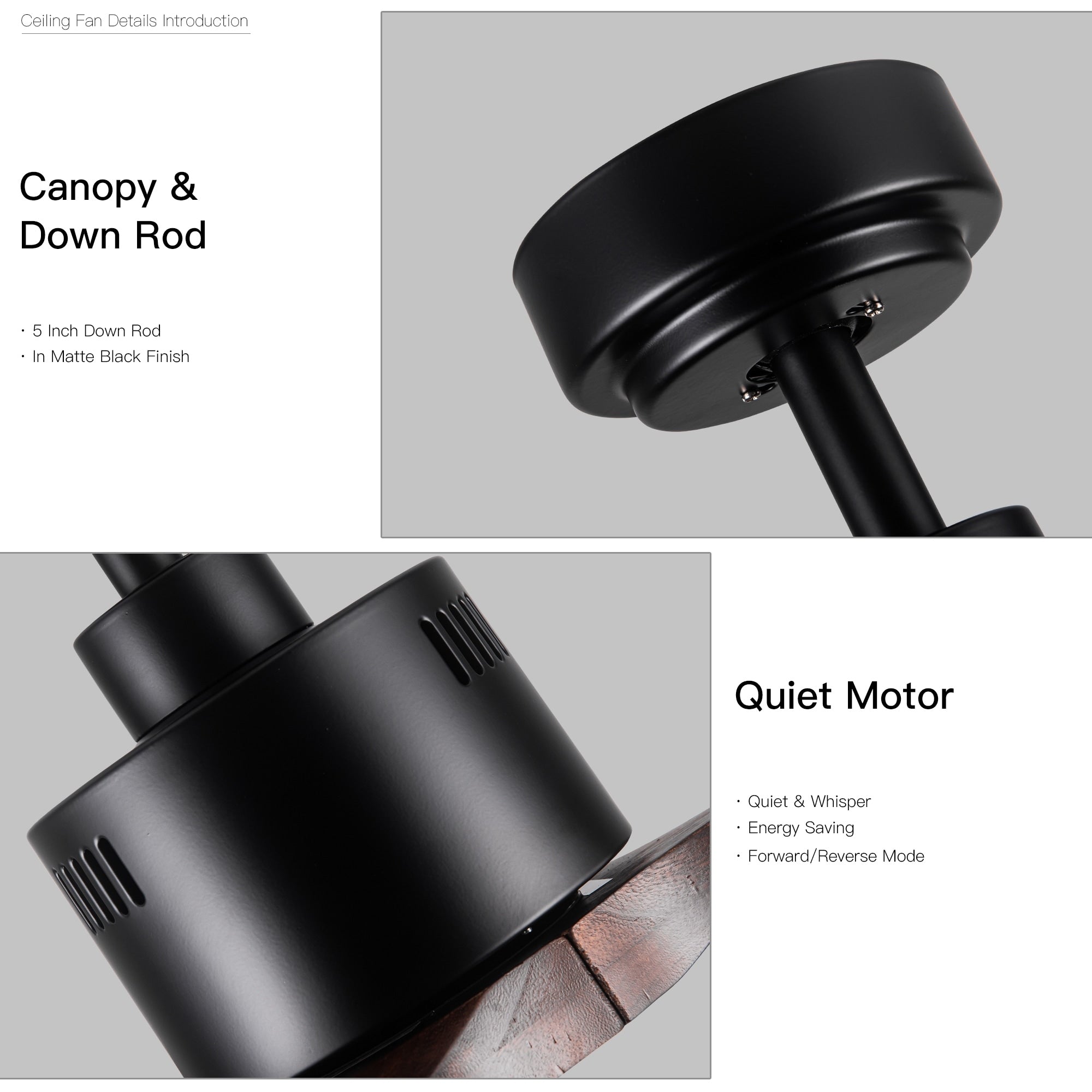 52 inch Modern Solid Wood / ABS Ceiling Fan With Remote Control(No Light),6 WInd Speed,Reversible Airflow