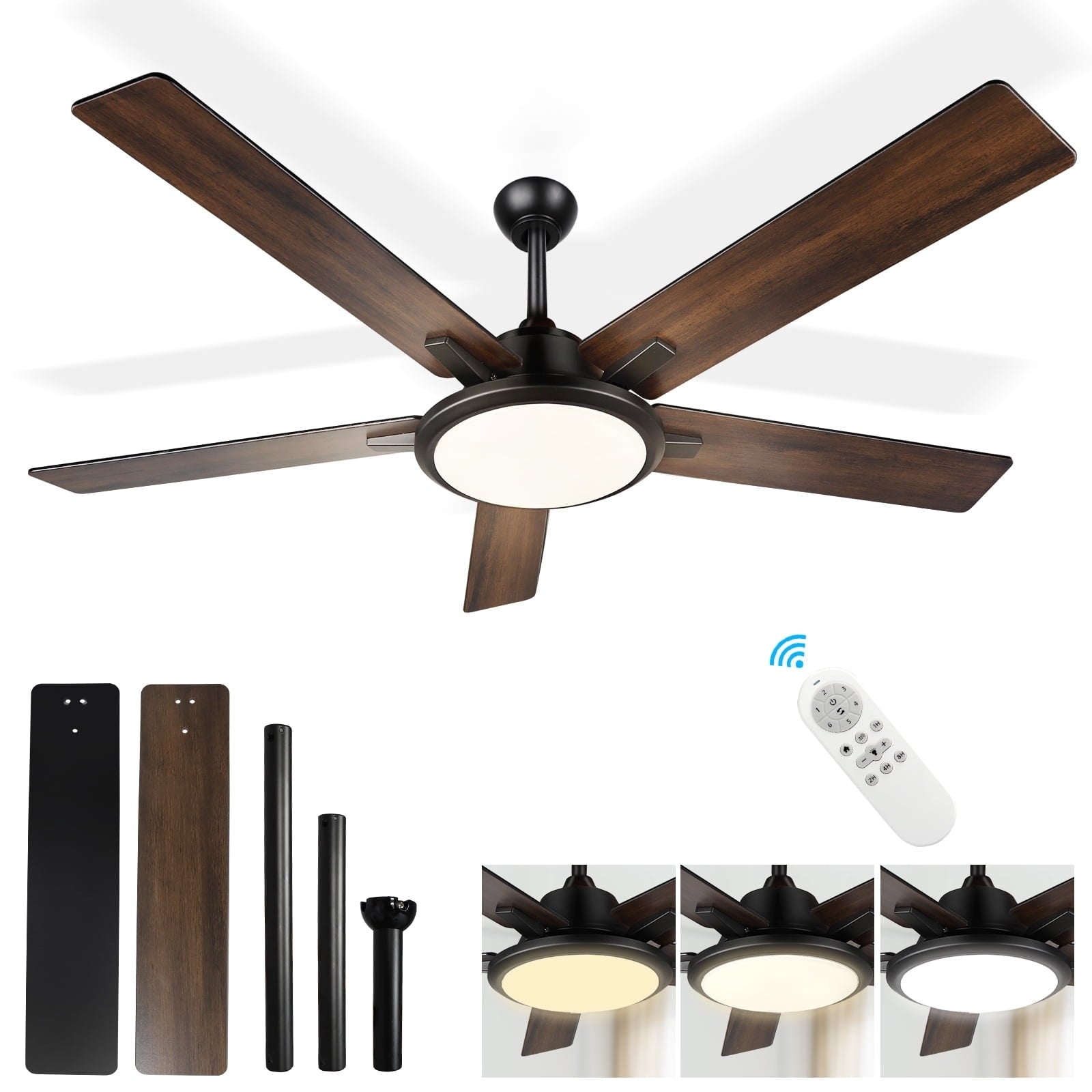 52 Modern Ceiling Fans with Lights and Remote, LED Dimmable