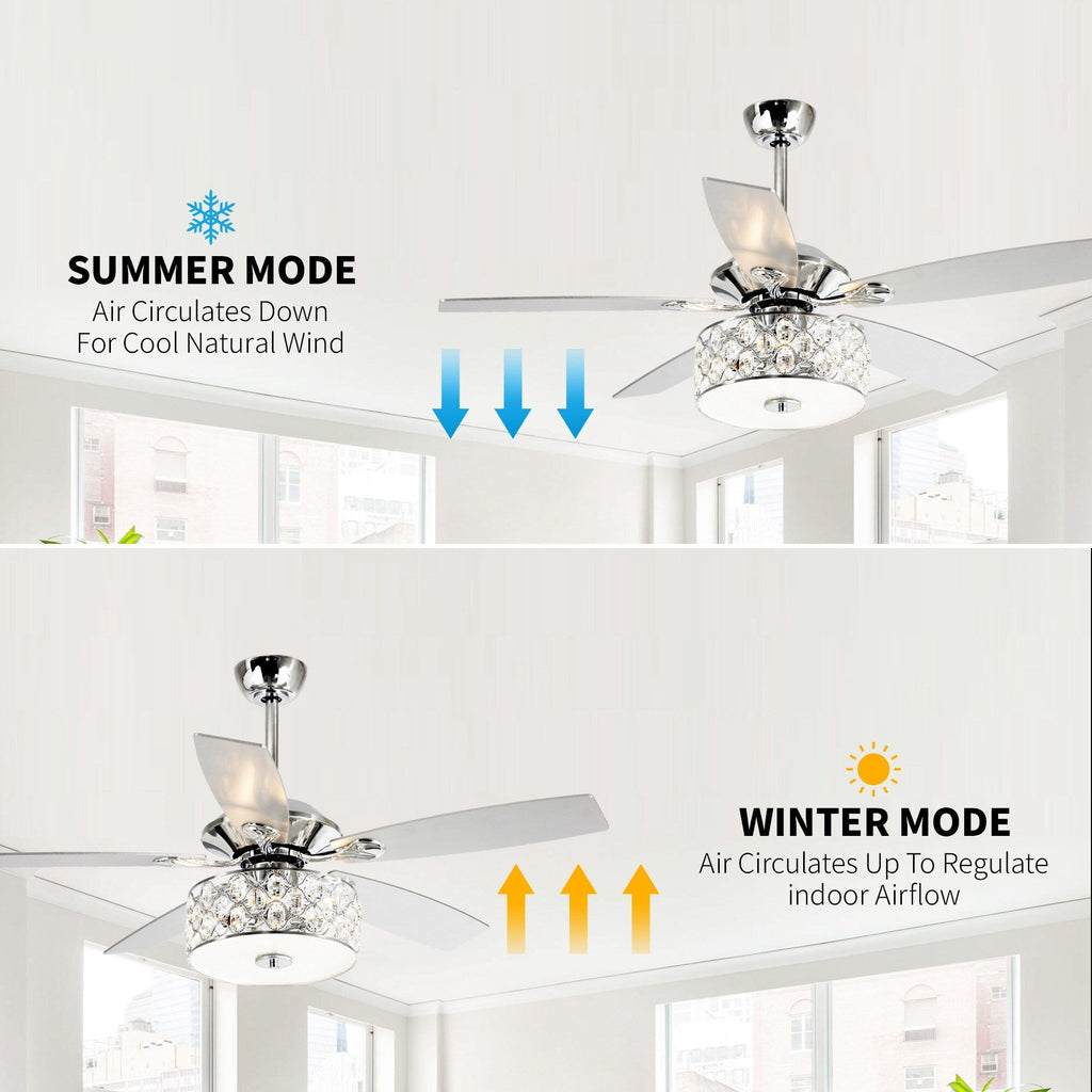 52 Modern 4-Light Chandelier Crystal Ceiling Fan with Remote