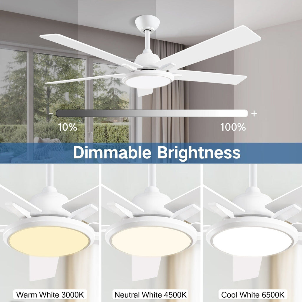 52 Modern Ceiling Fans with Lights and Remote, LED Dimmable