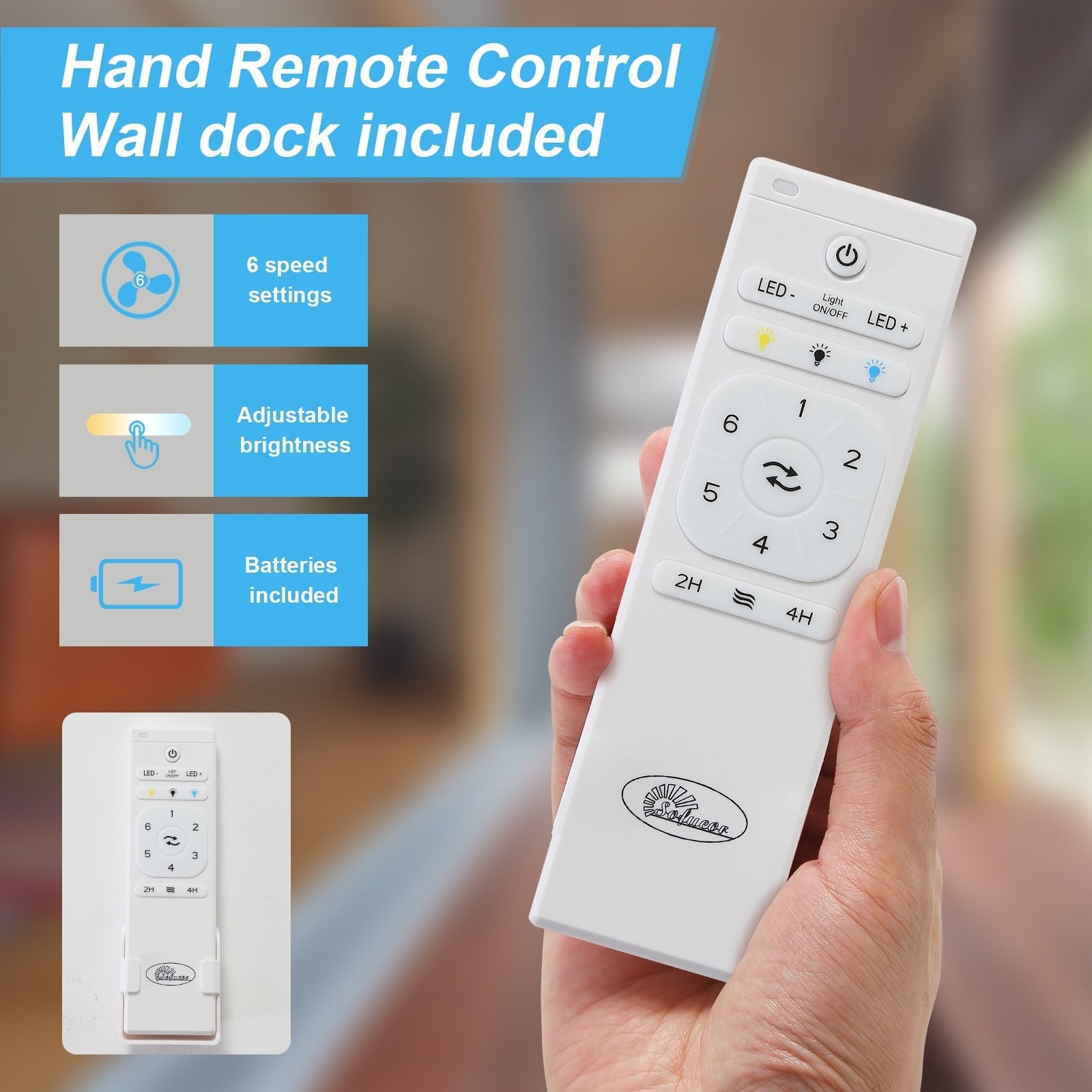 52 Wood 3-Blade Ceiling Fans with Dimmable LED Light and Remote, 6-Speed Reversible DC Motor - 52 inch