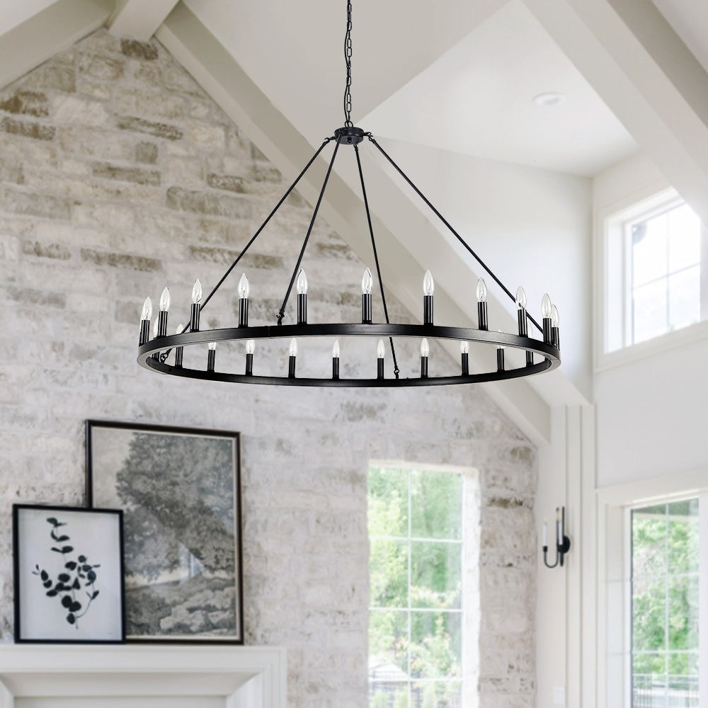 54-inch Round Wagon Wheel 24-light Chandelier