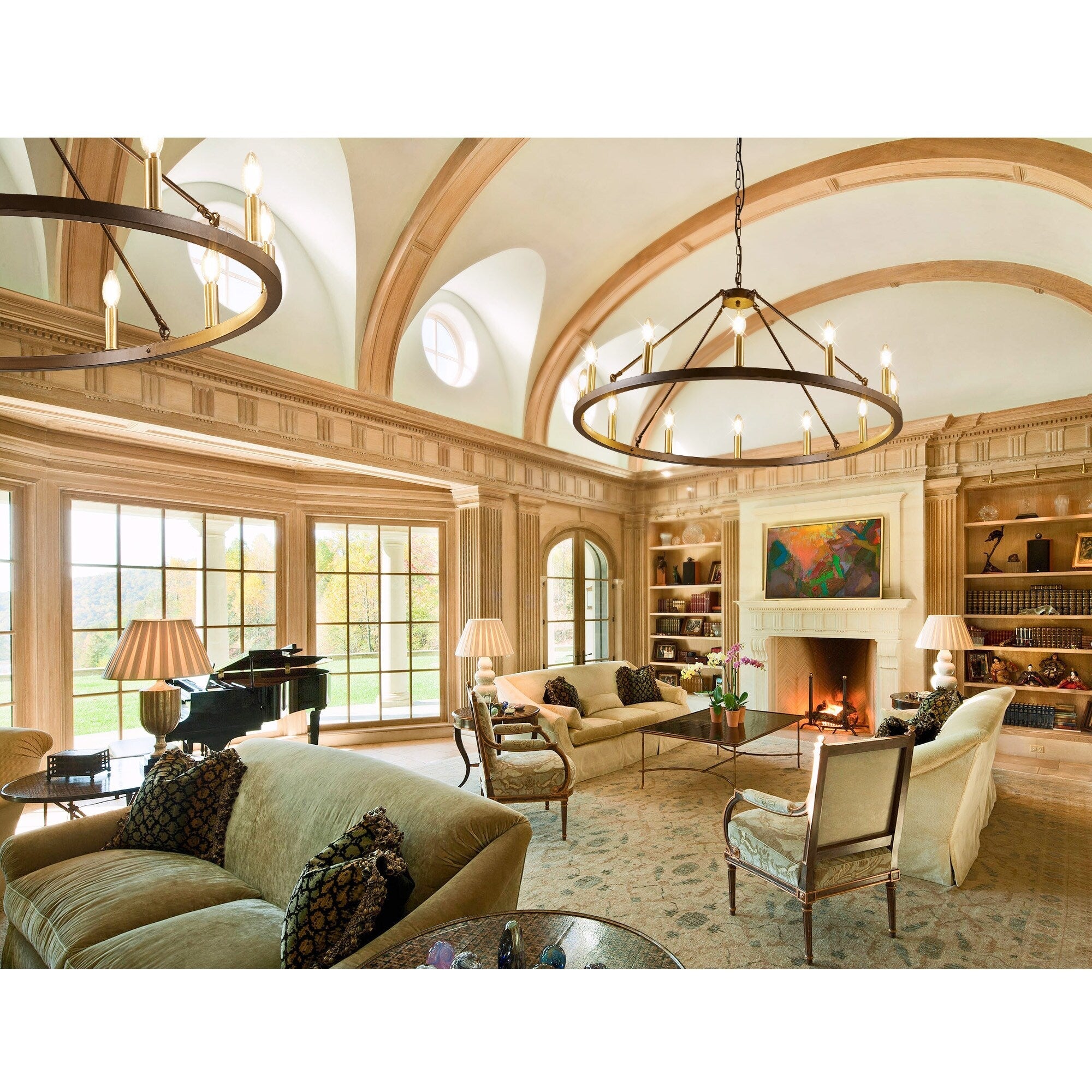 54-inch Round Wagon Wheel 24-light Chandelier