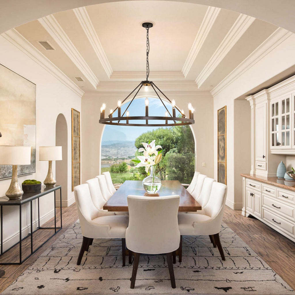 54-inch Round Wagon Wheel 24-light Chandelier