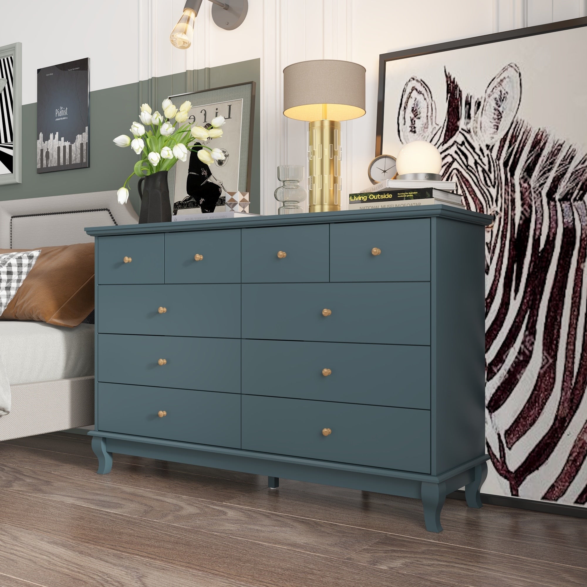55.1 Wide Double Bedroom Dresser with Storage Drawers